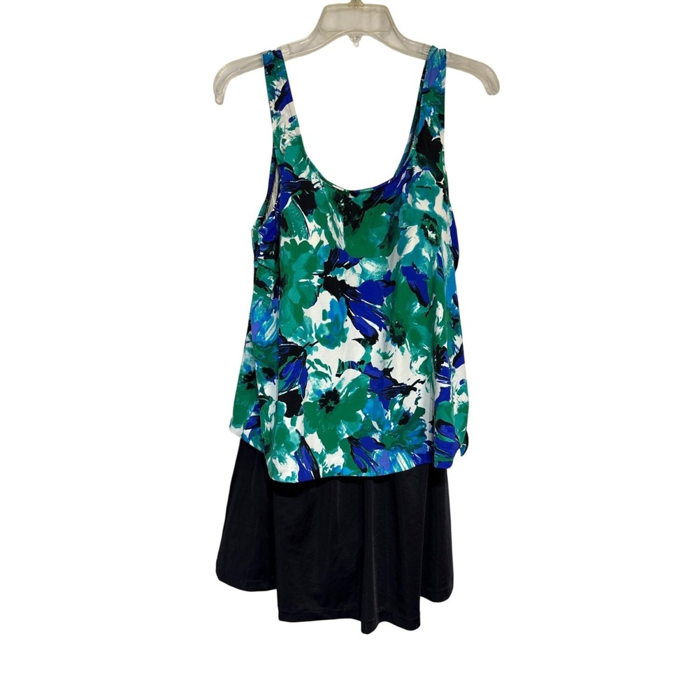 Azul Womens Plus Size 22W Floral Swim Dress Green Blue‎ Black One Piece Swimsuit